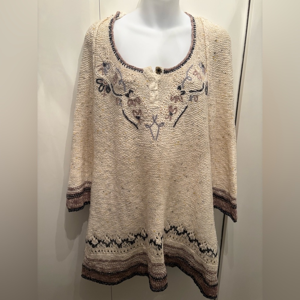 Free People Cream Embroidered Sweater